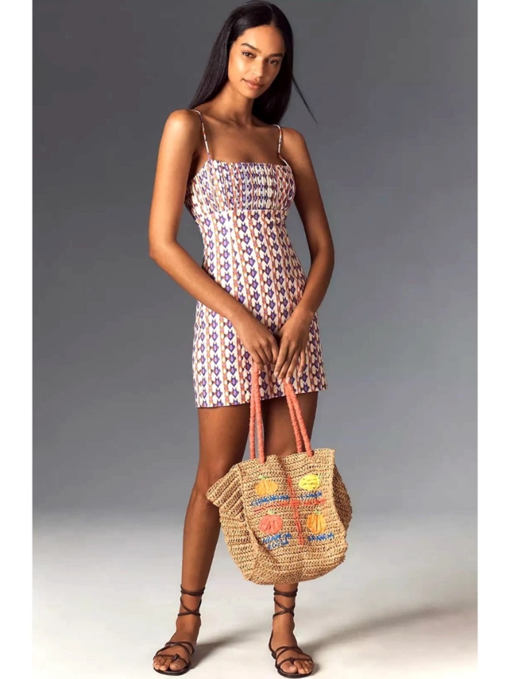 Anthropologie Maeve The Ophelia Linen Slim Mini Dress Purple Orange Ikat Size 4